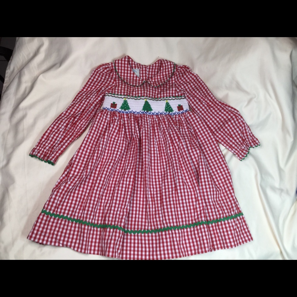 Marmellata Red Check Christmas Tree Smocked Dress